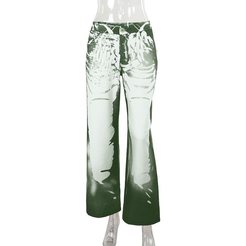 Damen modische Weitbeine-Hose mit kreativem Skelett-Design Drune