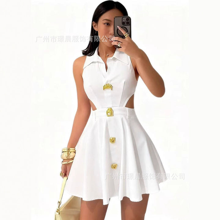 Damen modisches Hochzeitskleid mit Knopfverschluss und seitlichen Cut-Outs Drune