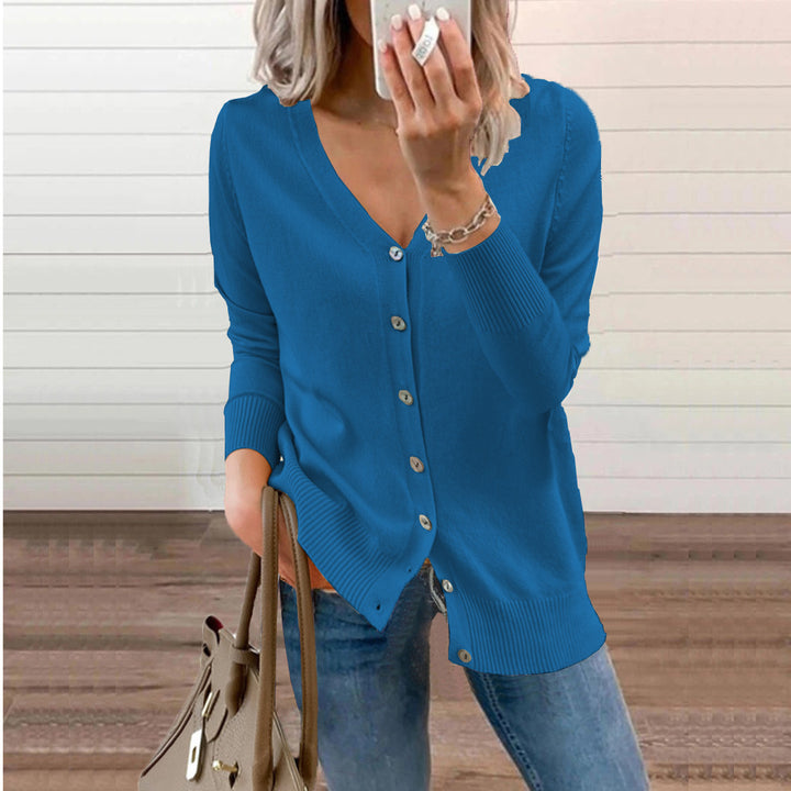 Damen Cardigan mit knöpfbarem Fronten und V-Ausschnitt Drune