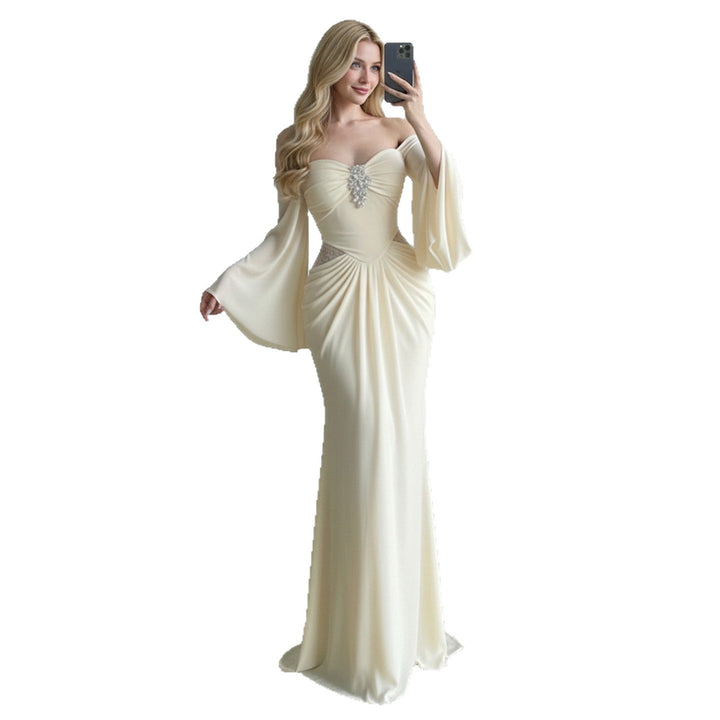 Damen elegantes Maxikleid mit großzügigen Trompetenärmeln und raffiniertem Cut-Out Drune
