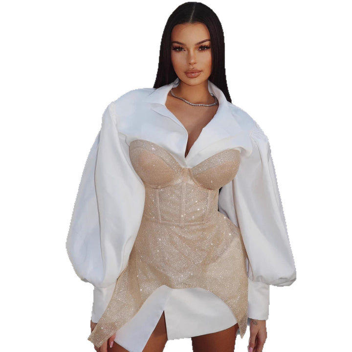 Damen Glamouröses Bustierkleid mit Puffärmeln und eleganten Details Drune
