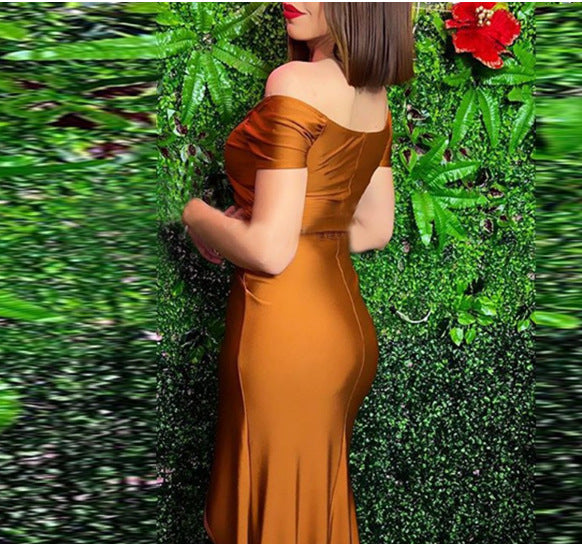 Damen elegantes Maxikleid mit asymmetrischem Schnitt und schimmerndem Effekt Drune