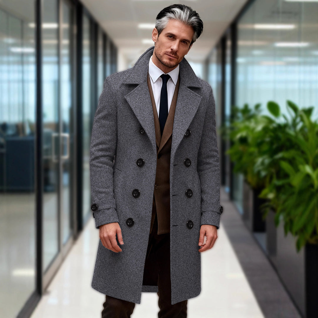 Herren Doppelreihiger Wollmantel mit modernem Schnitt Drune