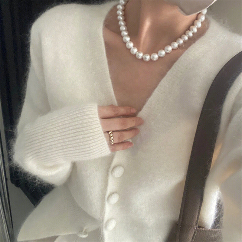 Damen kuscheliger Strickcardigan mit V-Ausschnitt und Knopfdetails Drune