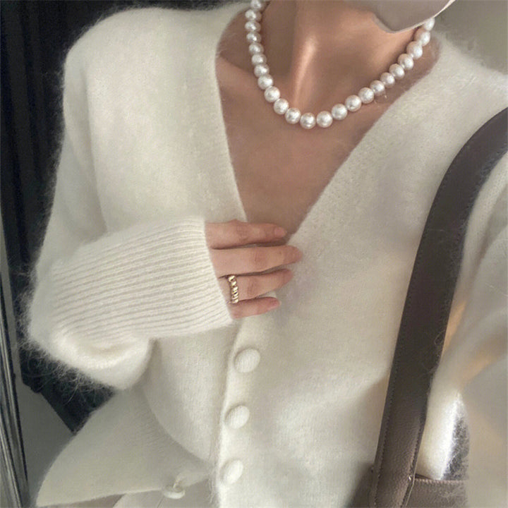 Damen kuscheliger Strickcardigan mit V-Ausschnitt und Knopfdetails Drune