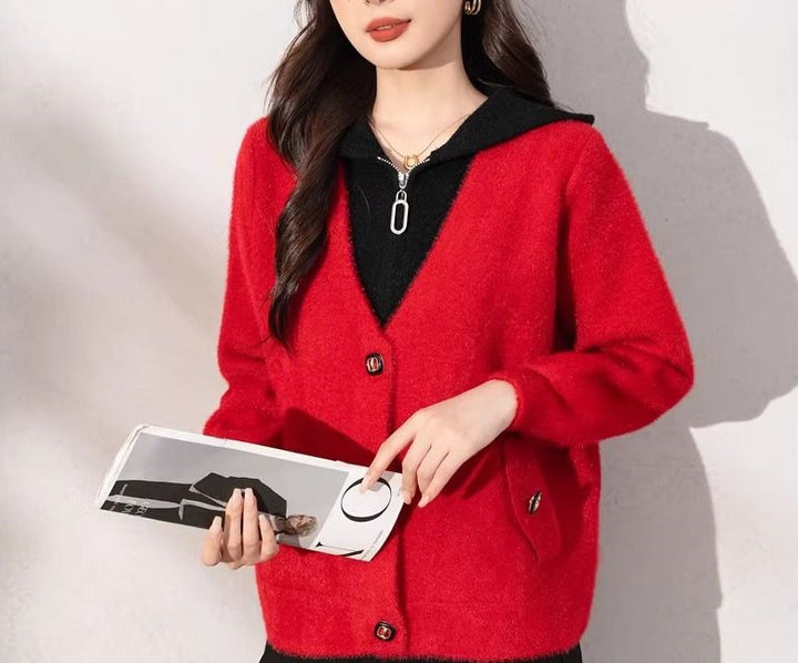 Damen kuschelige Strickjacke mit edlen Knopfdetails Drune