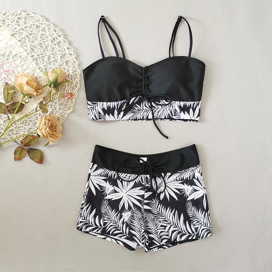 Damen Crop-Top Bikini mit floralem Design und bequemen Shorts Drune