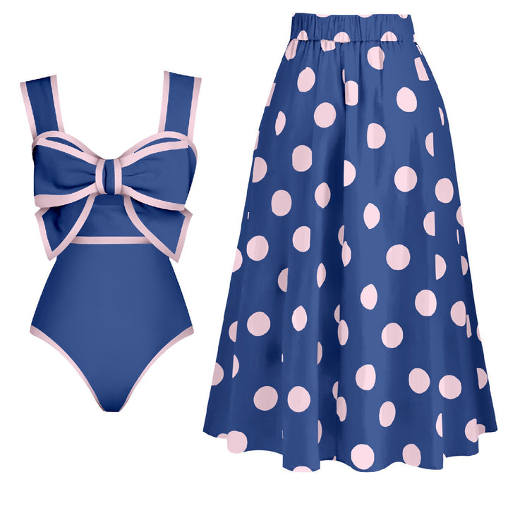 Damen Retro Badeanzug mit gepolstertem Oberteil und passendem Rock Drune