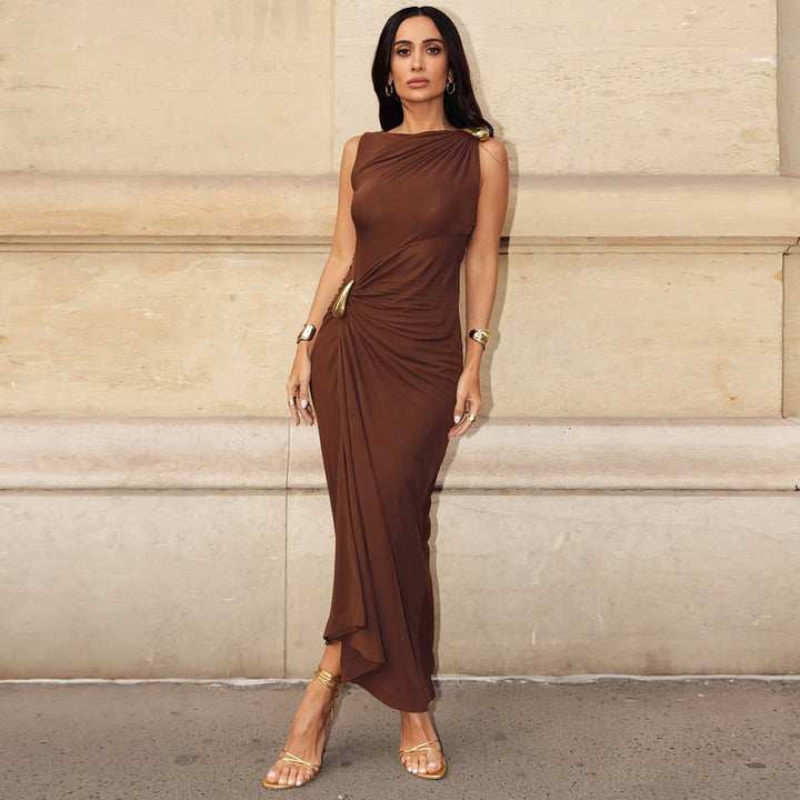 Damen Maxikleid mit raffiniertem Wickeldetail und figurbetontem Schnitt Drune