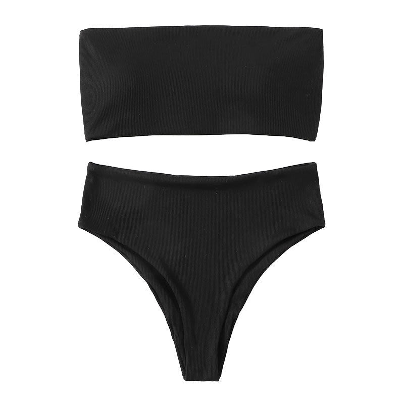 Damen Bandeau-Bikini-Set mit hohem Beinausschnitt und Bindedetails Drune