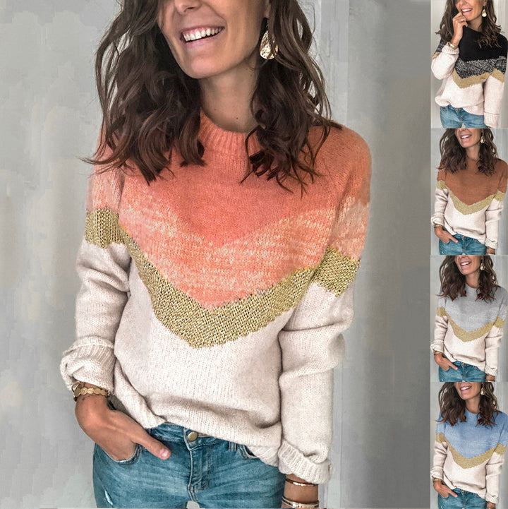 Damen gemusterter Pullover mit grafischem Strickdesign Drune
