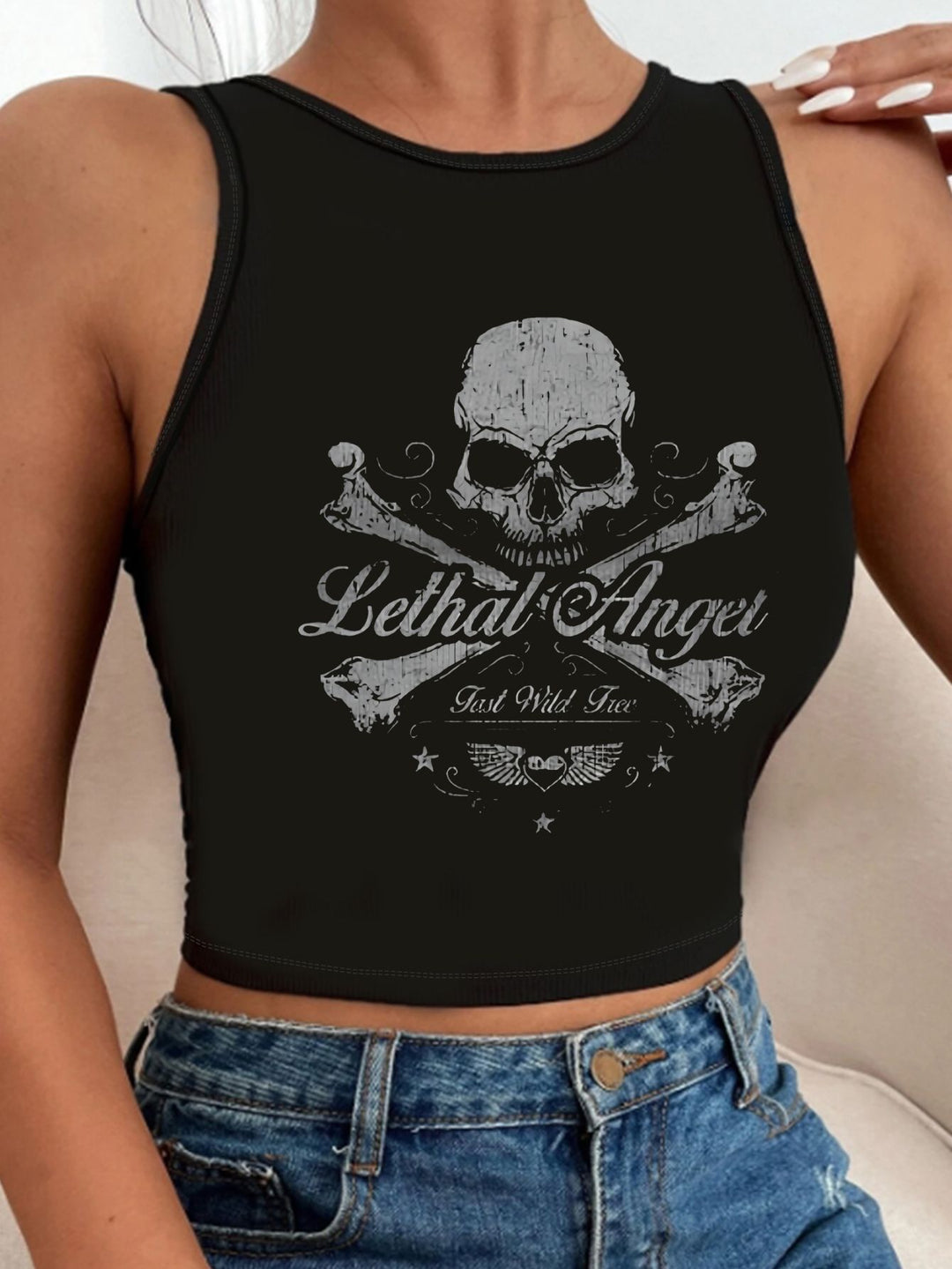 Damen Crop-Top mit auffälligem Schriftzug und körpernahem Schnitt Drune