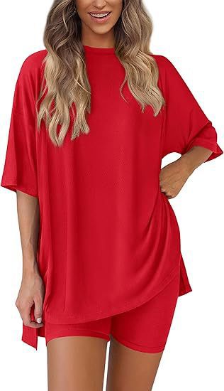 Damen Lässiges Lounge-Set mit übergroßem Oberteil und kurzen Hosen Drune