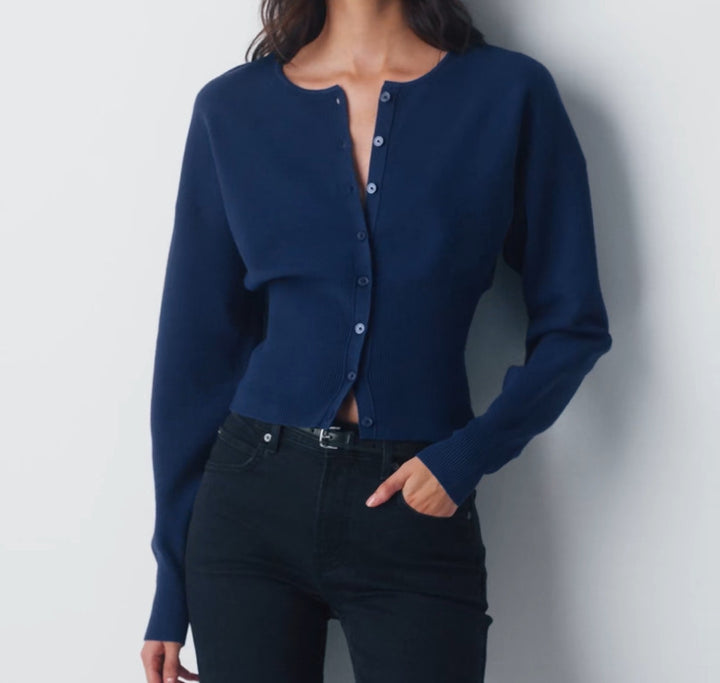 Damen modische, eng geschnittene Strickjacke mit Knopfleiste Drune