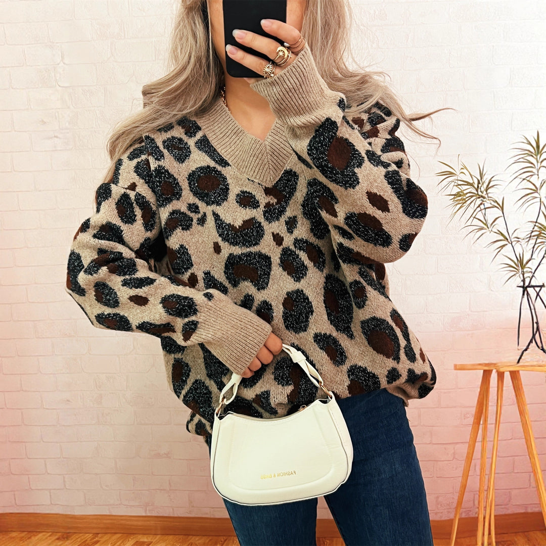 Damen lässiger Strickpullover mit animalischem Muster Drune