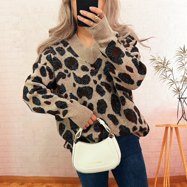 Damen lässiger Strickpullover mit animalischem Muster Drune