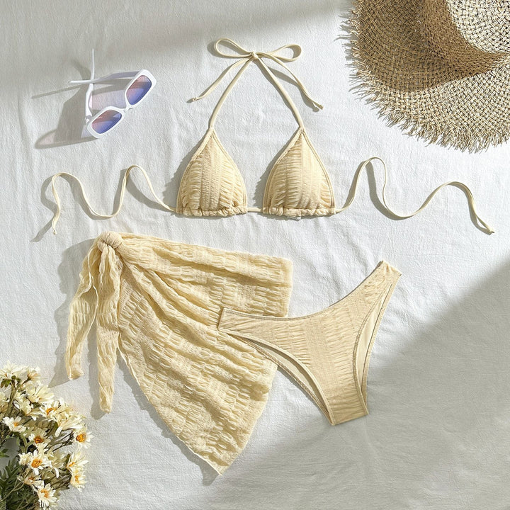 Damen Triangel-Bikini-Set mit strukturierter Oberfläche und verspieltem Rock Drune