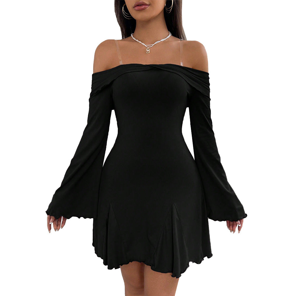 Damen schulterfreies Minikleid mit eleganten Volantärmeln und modischem Design Drune