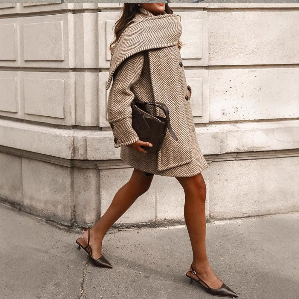Damen modische Wolljacke mit Chevron-Muster und kuscheligem Schnitt Drune