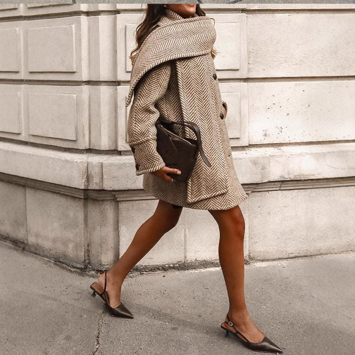 Damen modische Wolljacke mit Chevron-Muster und kuscheligem Schnitt Drune