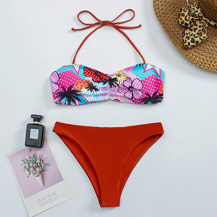 Damen Bandeau-Bikini mit floralem Muster und rutschfestem Design Drune