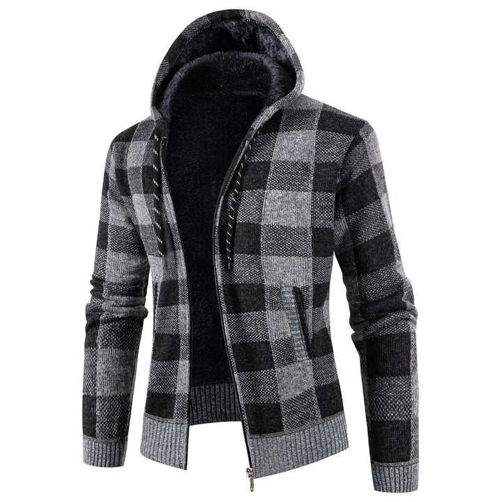 Herren Fleece-Kapuzenjacke mit Karomuster und weichem Innenfutter Drune