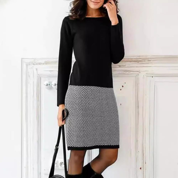 Elegantes Damen Strickkleid mit Chevron-Muster für Alltag & Büro | Drune