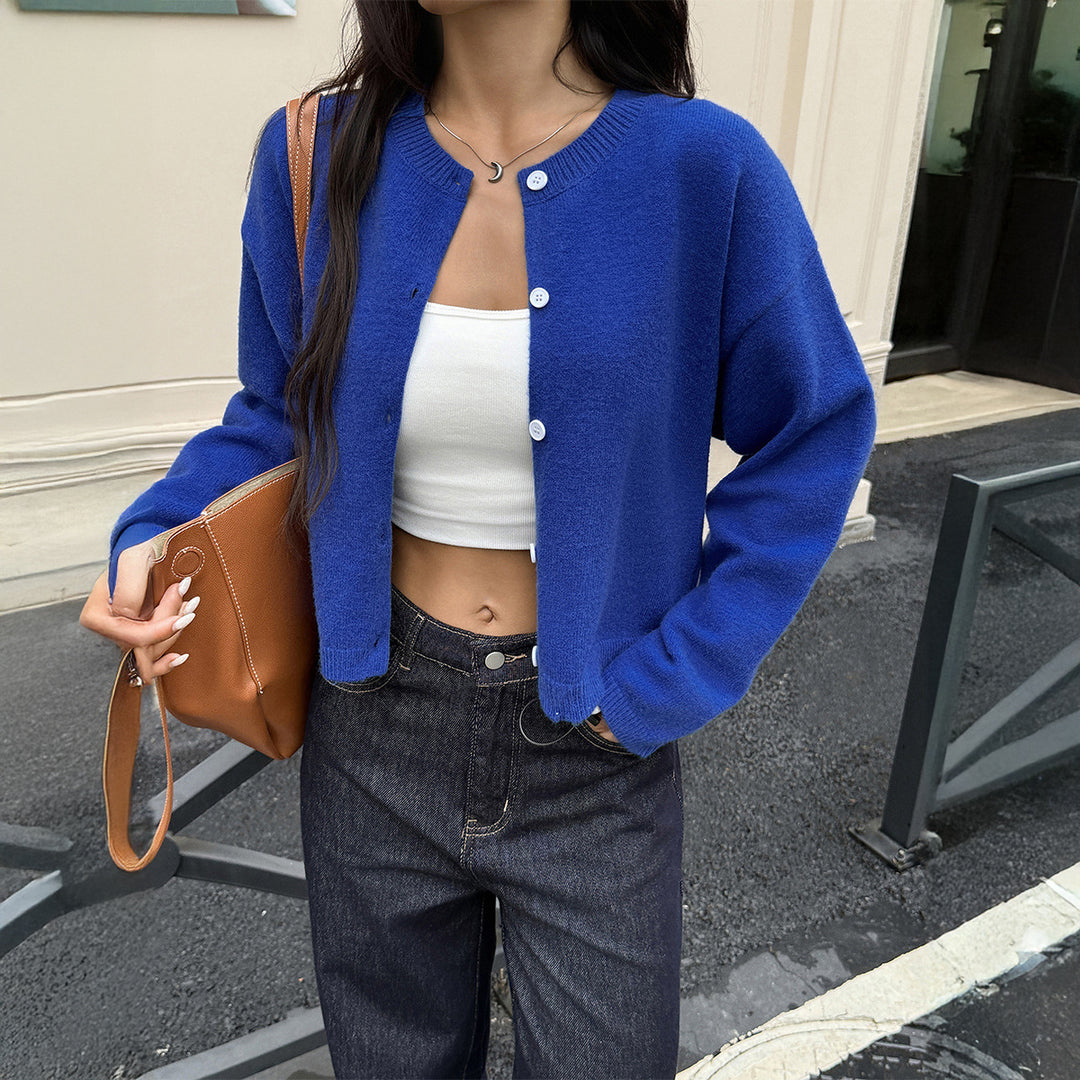 Damen Gemütlicher Kurzstrickcardigan mit Knopfverschluss Drune
