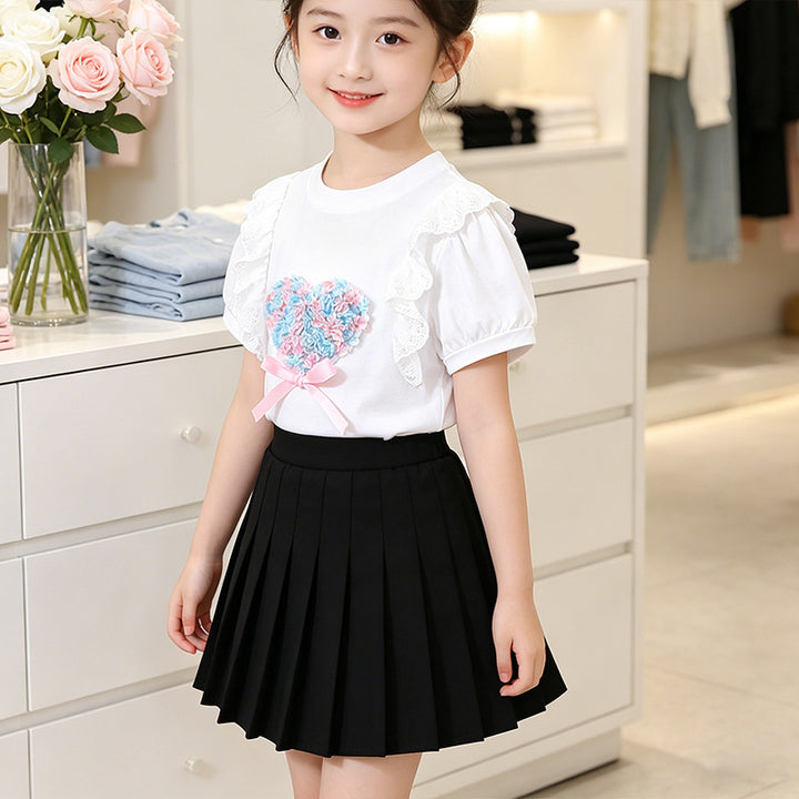 Mädchen T-Shirt mit Herzmotiv und Rüschendetails Drune