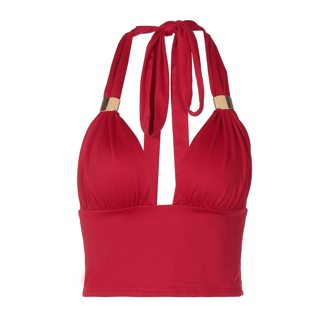 Damen Crop-Top mit tiefem V-Ausschnitt und eleganten Trägerdetails Drune