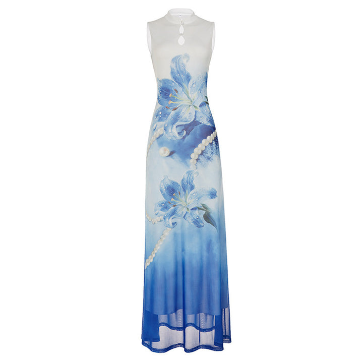 Damen Maxikleid mit floralem Druck und Perlenverzierungen Drune