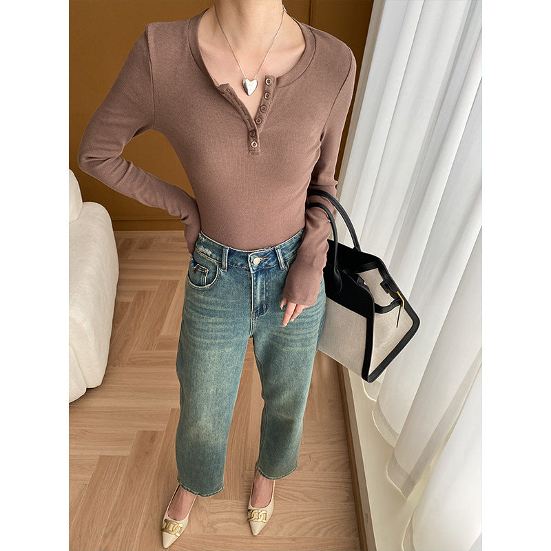 Damen Hochtaillierte Jeans im Vintage-Stil Drune