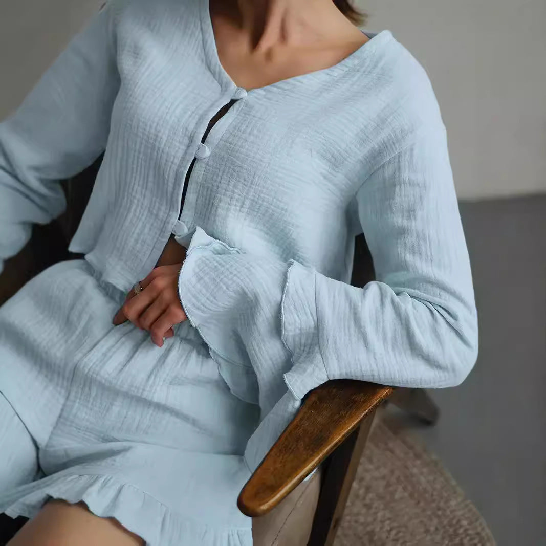 Damen Set aus luftiger Bluse und Shorts mit Volants Drune