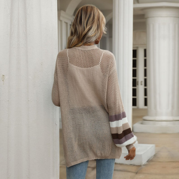 Damen Strickjacke mit modischen Streifenärmeln und lockerer Passform Drune