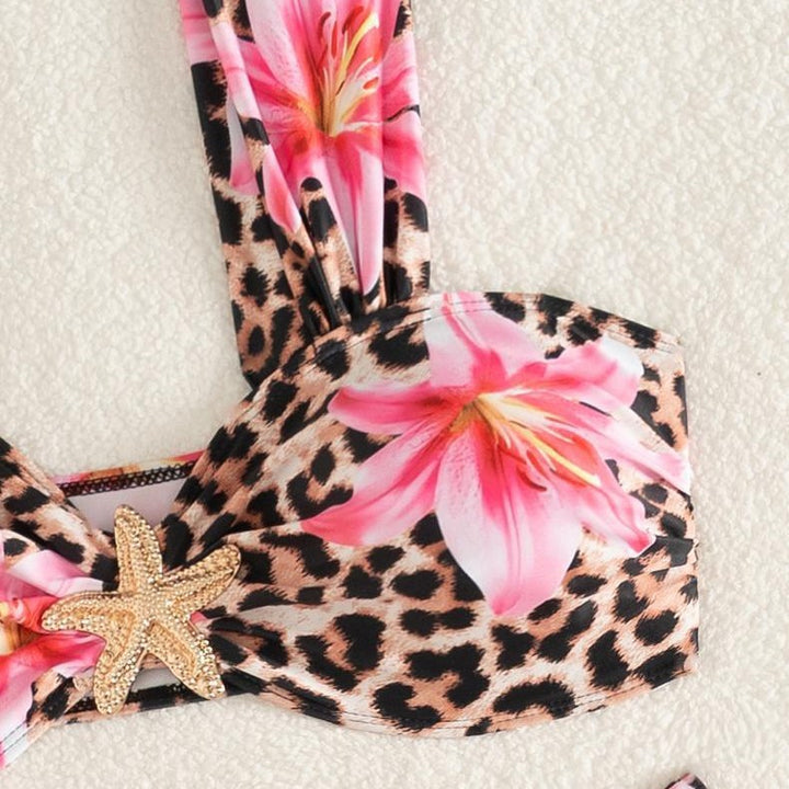 Damen Bikini-Set mit floralem Leopardenmuster Drune