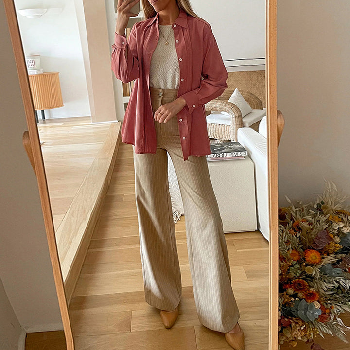 Damen Bluse mit strukturiertem Design und eleganten Knopfdetails Drune