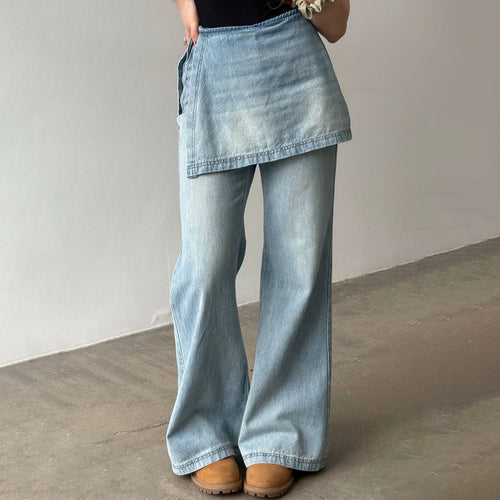 Damen Lässige Destroyed Jeans mit asymmetrischem Schnitt und weit geschnittenem Bein Drune