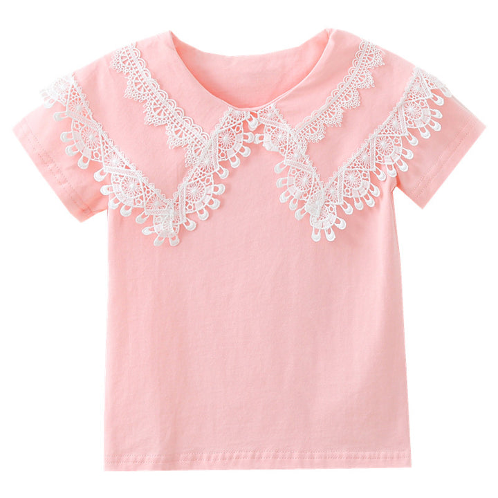 Damen T-Shirt mit Spitzenkragen Drune