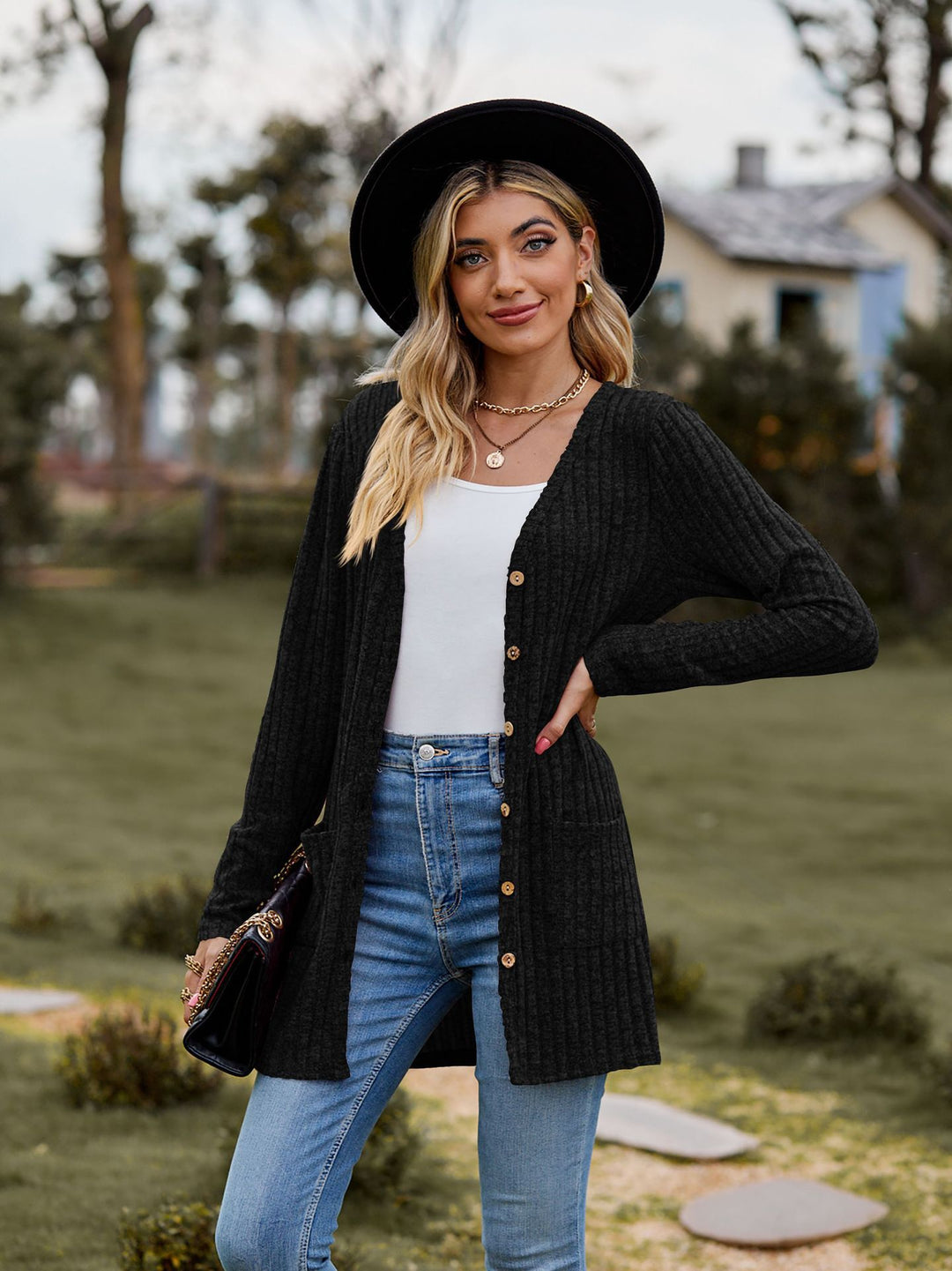 Damen Strickjacke mit langen Ärmeln und praktischen Taschen Drune
