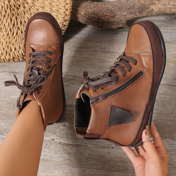 Damen  hochgeschnittene Freizeit-Sneaker-Stiefelette mit seitlichem Reißverschluss gepolstertem Fußbett und rutschfester Gummisohle Drune