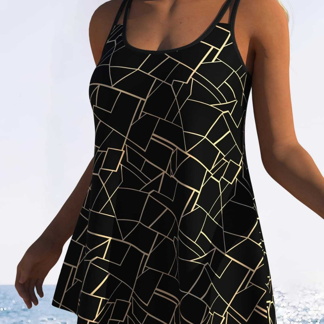 Damen Schwimmdress mit elegantem grafischen Mustermix und schickem Rocksaum Drune