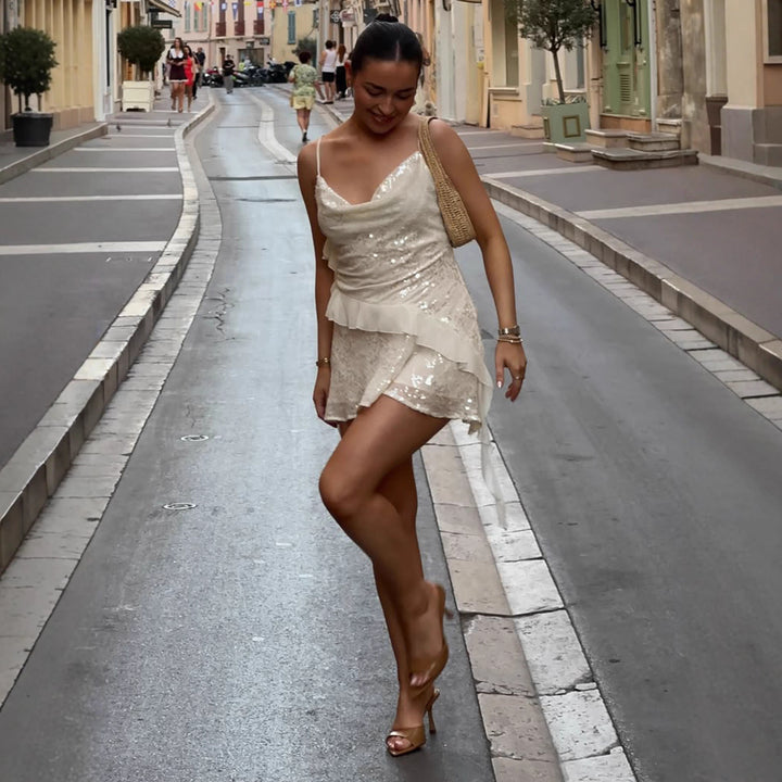 Damen Glitzerndes Partykleid mit Rüschendetails Drune