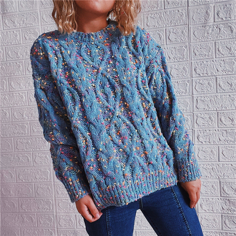 Damen Grob gestrickter Pullover mit buntem Strickmuster Drune