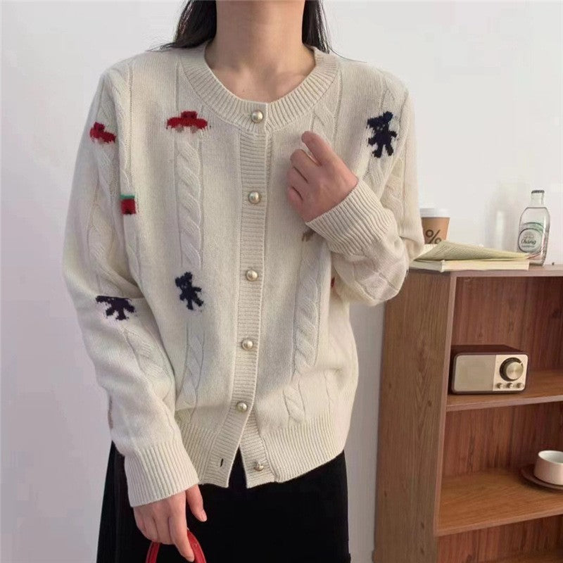 Damen kuscheliger Strickcardigan mit verspieltem Motiv und praktischen Knöpfen Drune