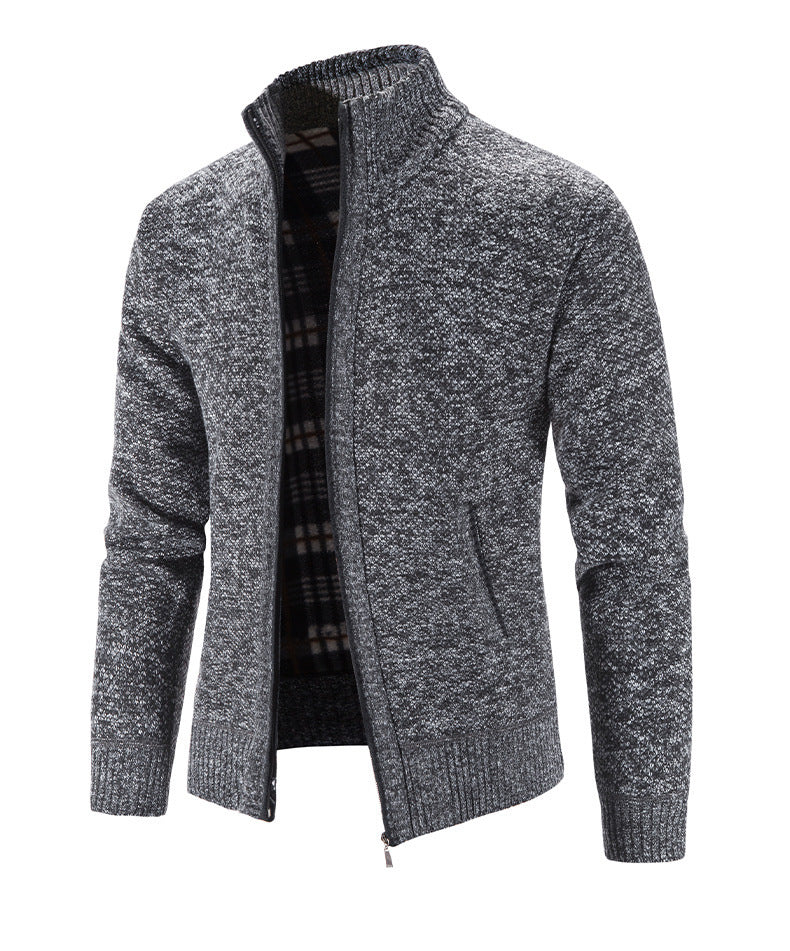 Herren Strickjacke mit strukturiertem Muster und hohem Stehkragen Drune