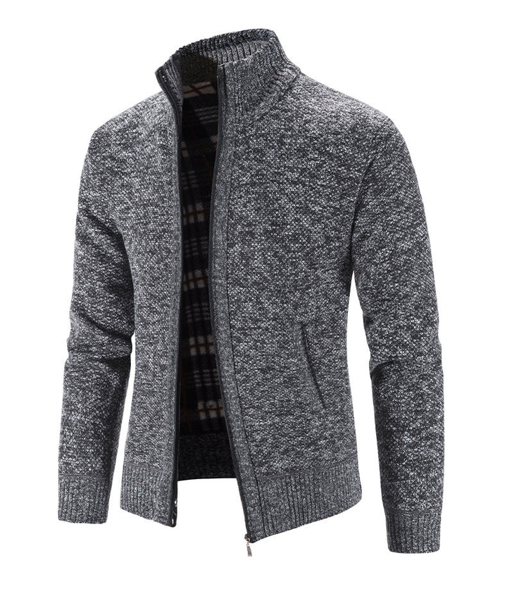 Herren Strickjacke mit strukturiertem Muster und hohem Stehkragen Drune