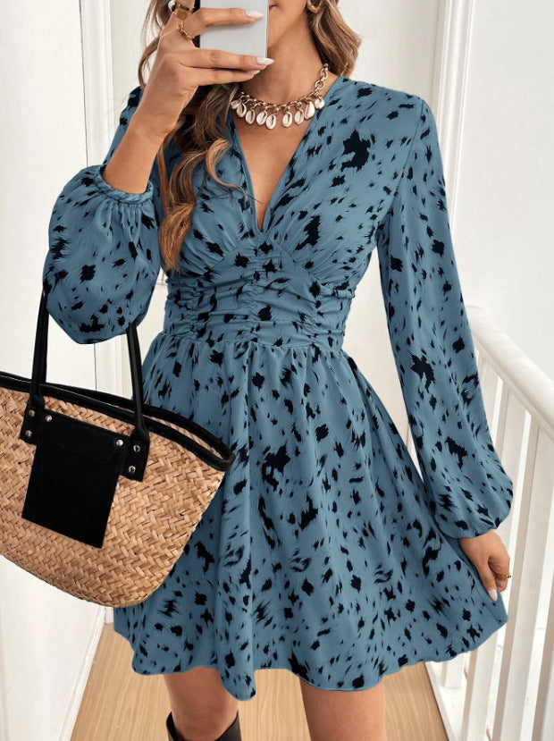 Damen Mini-Kleid mit Puffärmeln und Rüschen Drune