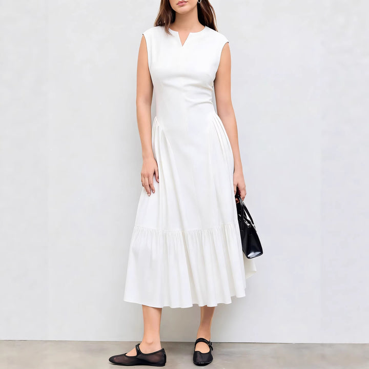 Damen elegantes Maxikleid mit voluminösen Falten und ärmellosem Design Drune
