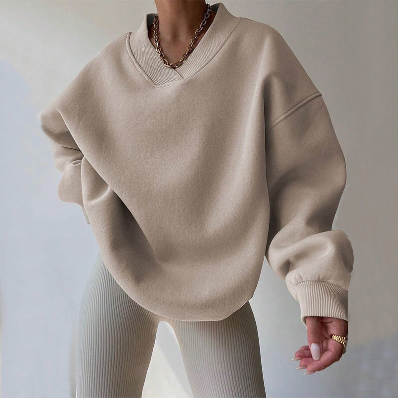 Damen lässiger Pullover mit tiefem V-Ausschnitt und oversized Schnitt Drune