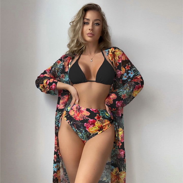 Damen Hochtaillierter Bikini mit floralem Cover-Up Drune